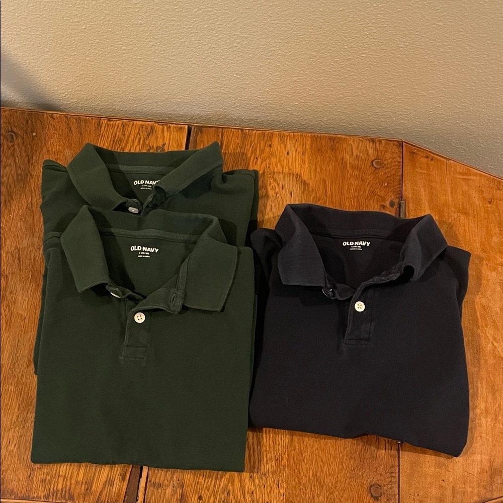 Old Navy Boys Piqué Polo Shirt Bundle of 3 (Green/Navy) | Size 10/12
